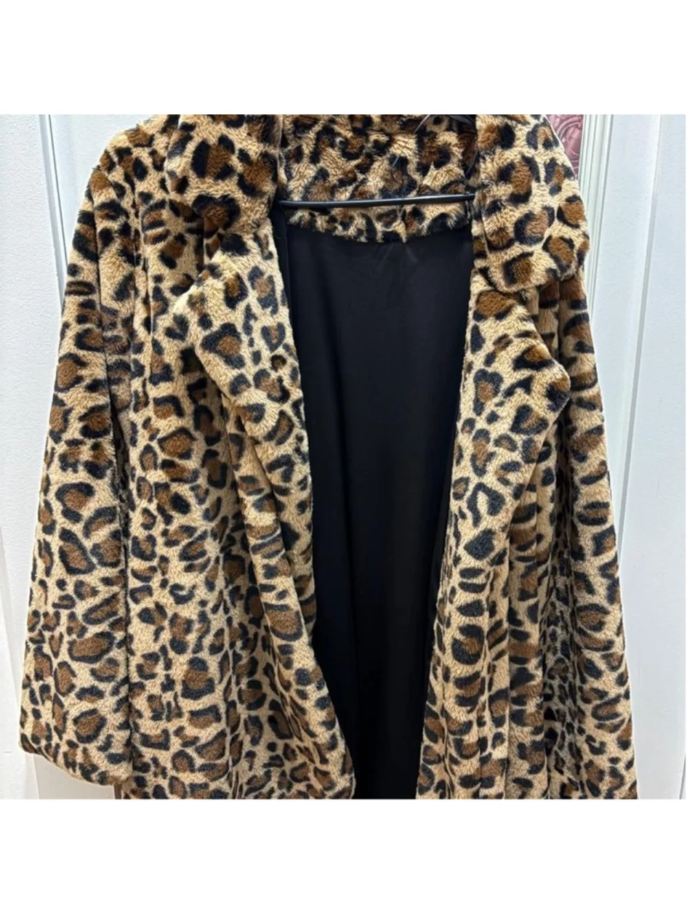 Leopard print faux fur coat